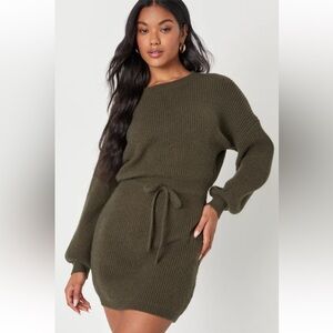 Lulus Flirting with Fall Olive Green
Drawstring Mini Sweater Dress